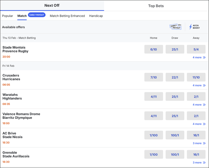 BoyleSports Rugby Union Match Betting Screenshot